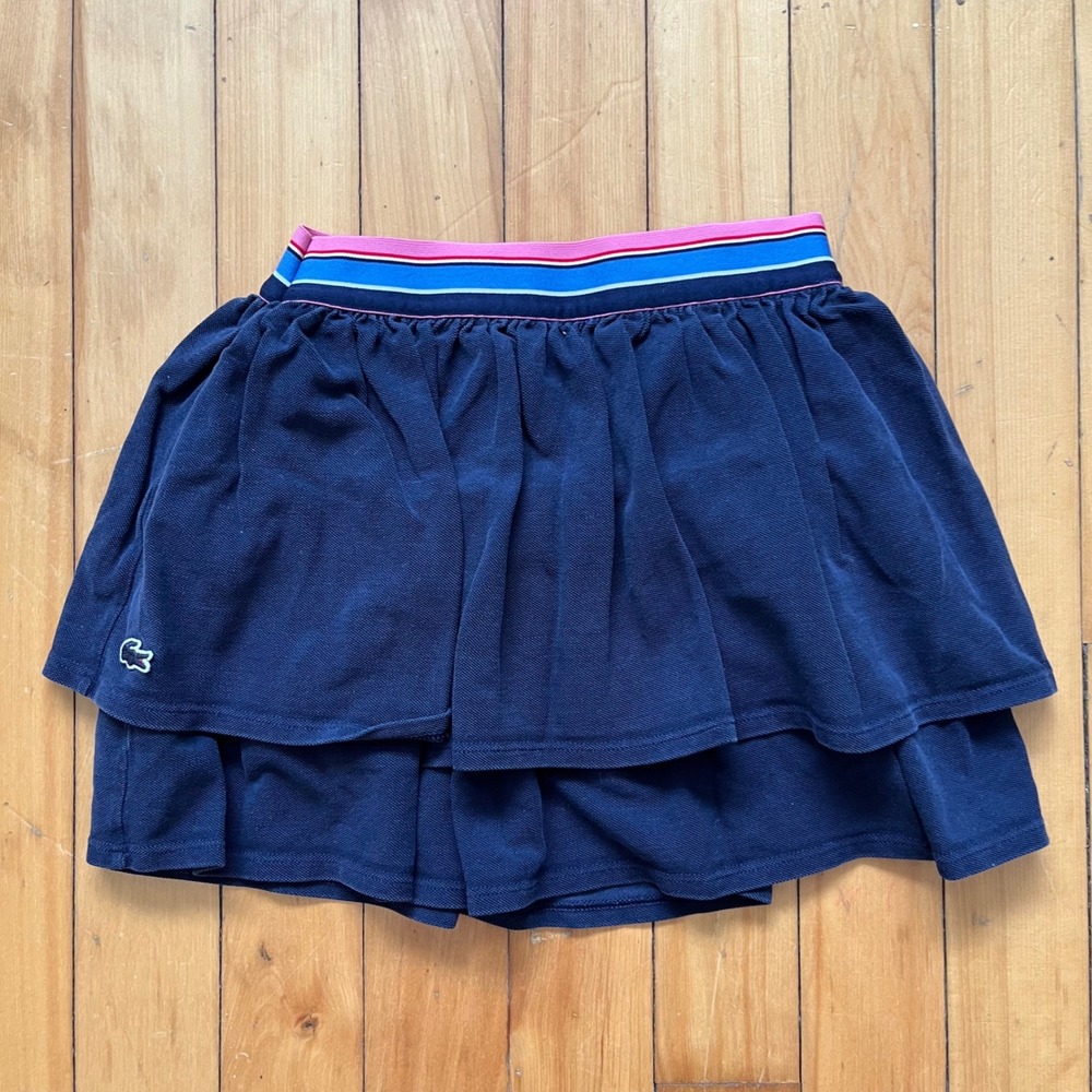 Lacoste Navy Blue Tennis Skirt Layered Ruffle Elastic Waistband Girls Size 8
